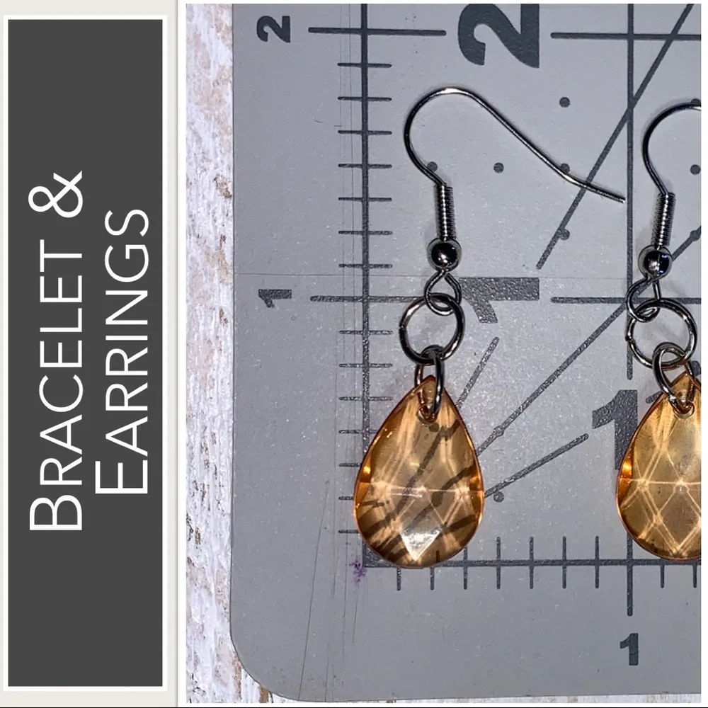 Earrings & Bangle Shades of Orange Wood Bangle & Orange Crystals Silver Earrings